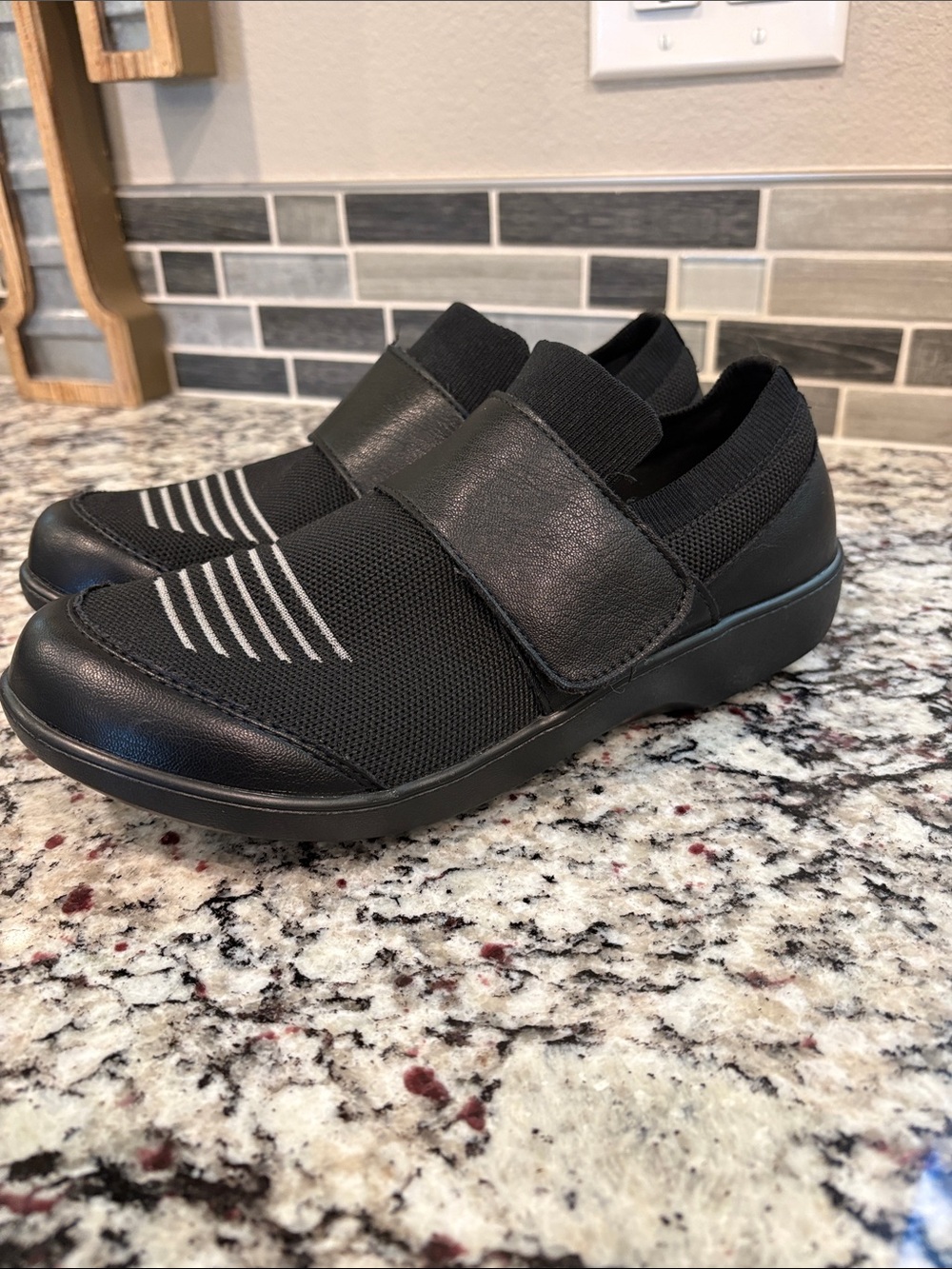 Traq by Alegria Women's Black Slip-On Sneakers with Gray Accents EUC